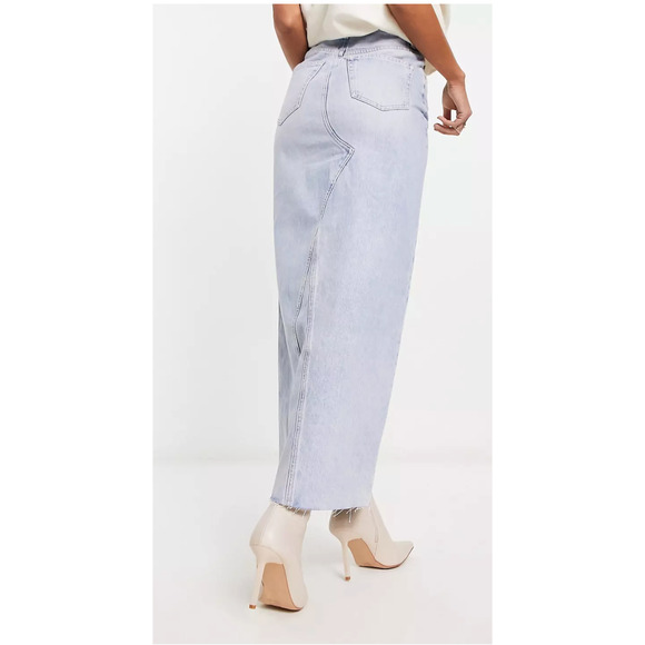 & Other Stories denim maxi long skirt front split‎ light wash 100%cotton US4 - Picture 2 of 7